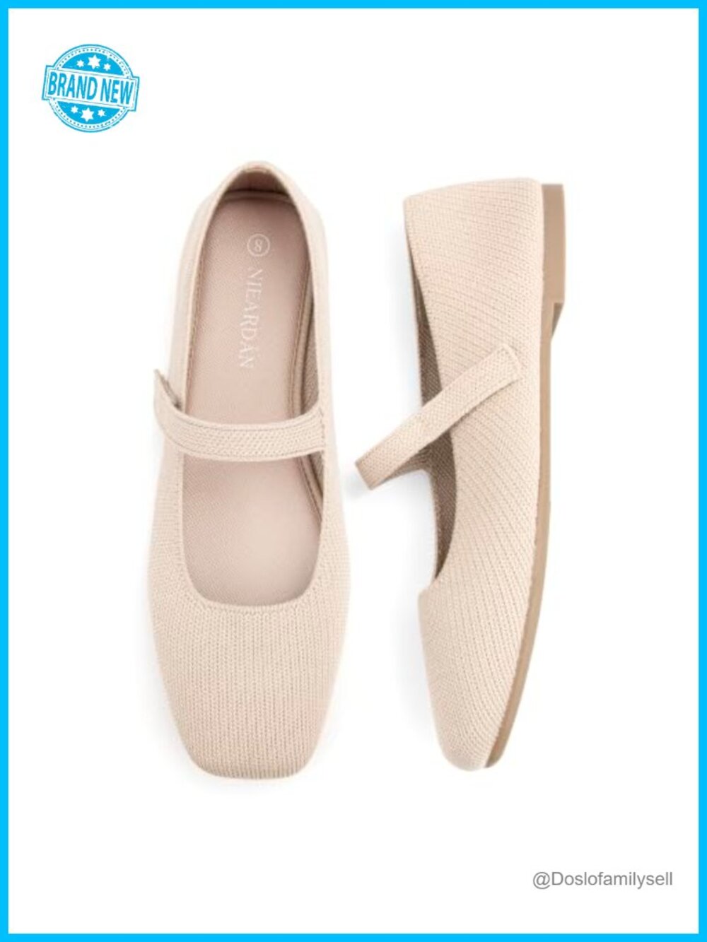 Lightweight Knit Ballet Flats Mary Jane Square Toe Hook & Loop